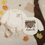 Catch Ya Later Fishing Baby Romper Funny Little Fisherman Outfit Boy Shower Gift Rustic Hand-Drawn Lure Design Soft Cotton Clothes