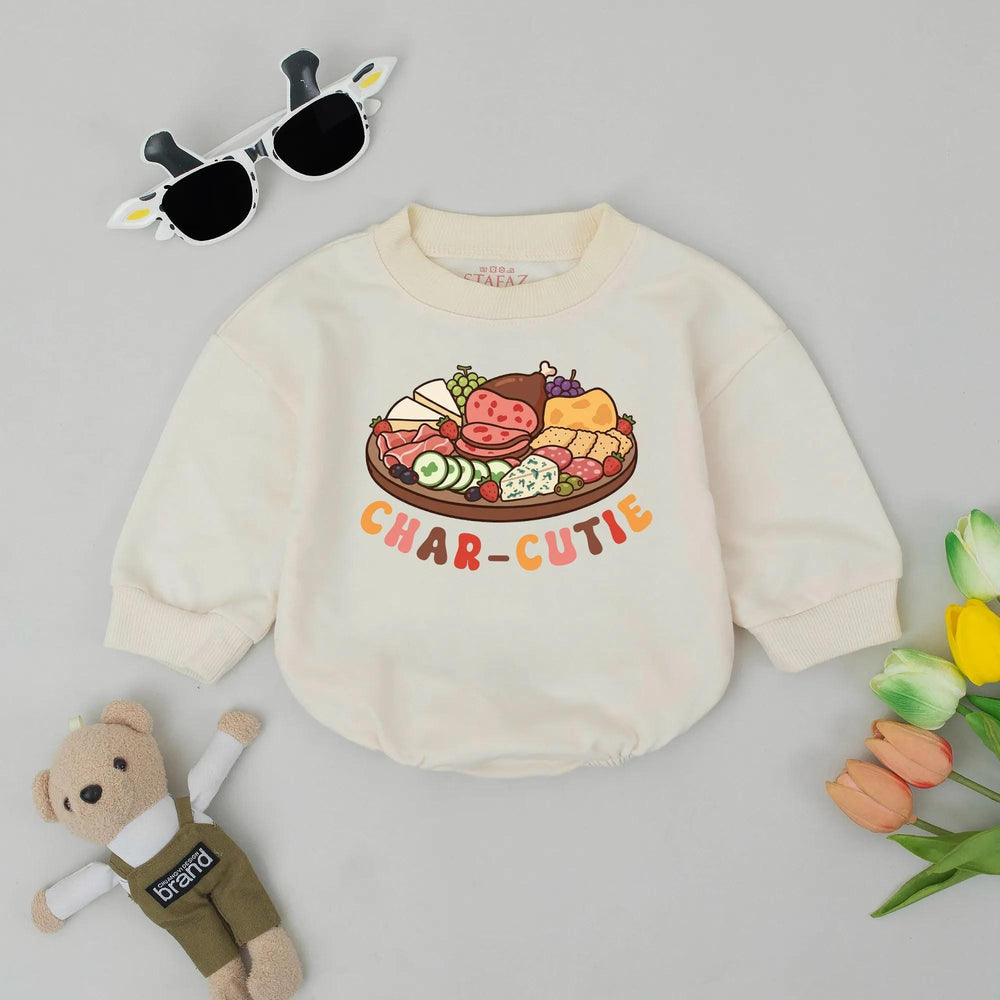 Char-Cutie Bubble Romper Baby Outfit with Retro Charcuterie Board Design Fun Gender Neutral Clothes for Newborns Toddlers Gift