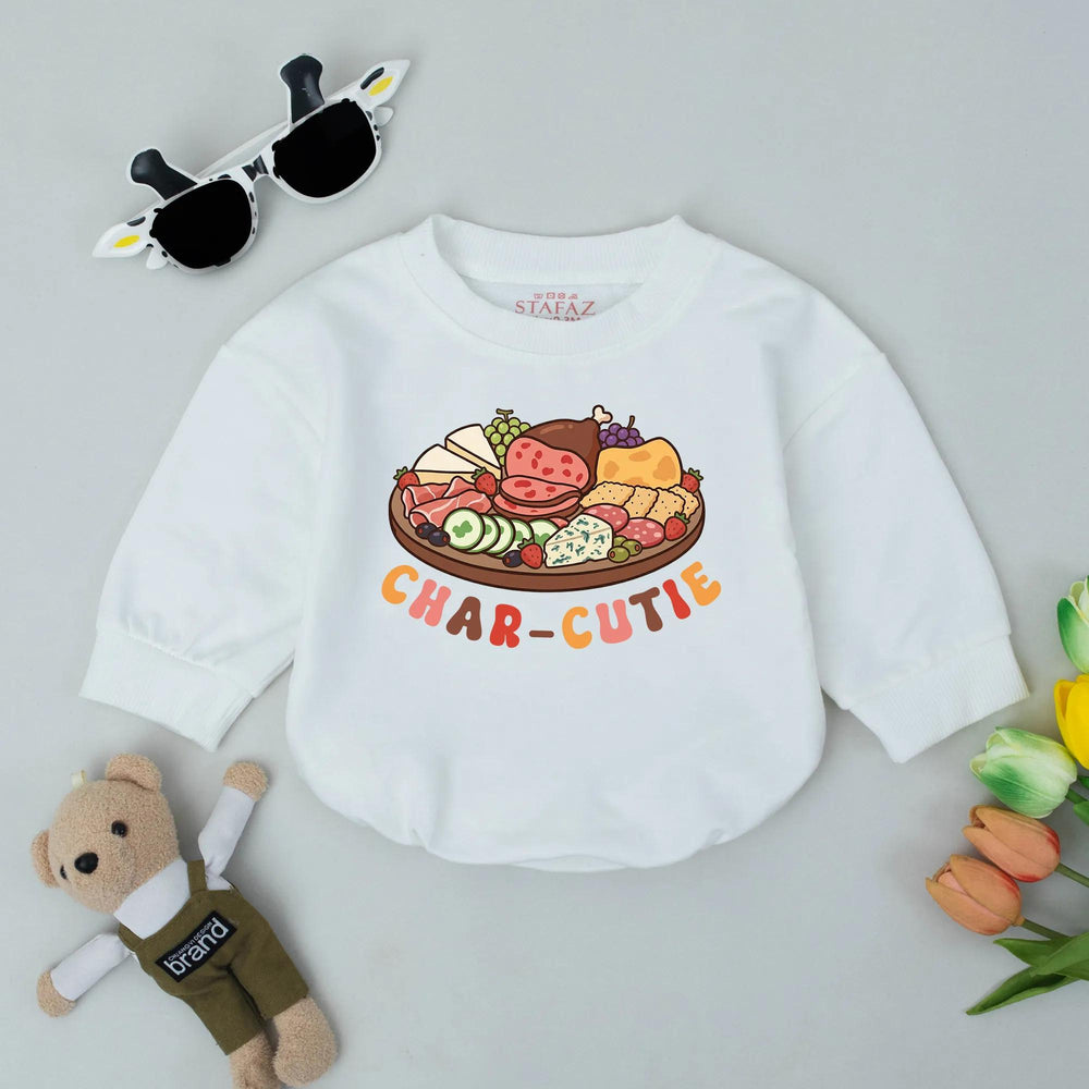Char-Cutie Bubble Romper Baby Outfit with Retro Charcuterie Board Design Fun Gender Neutral Clothes for Newborns Toddlers Gift