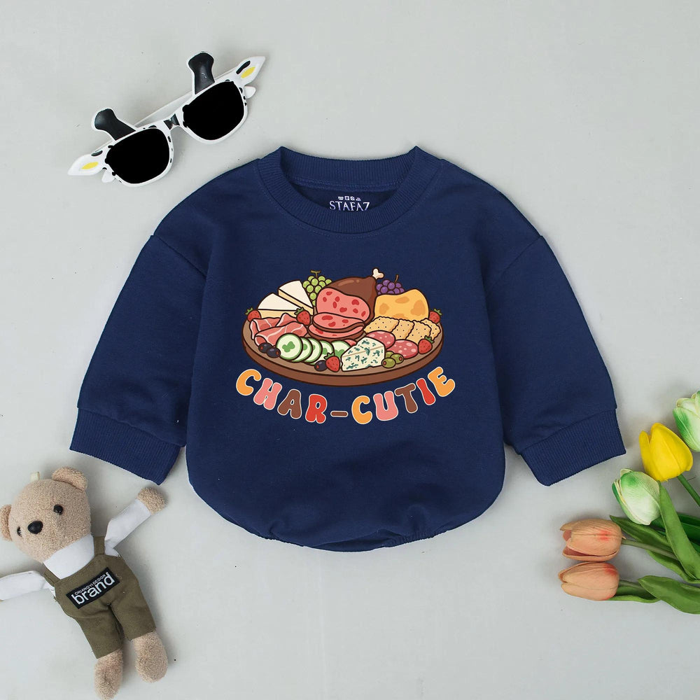 Char-Cutie Bubble Romper Baby Outfit with Retro Charcuterie Board Design Fun Gender Neutral Clothes for Newborns Toddlers Gift