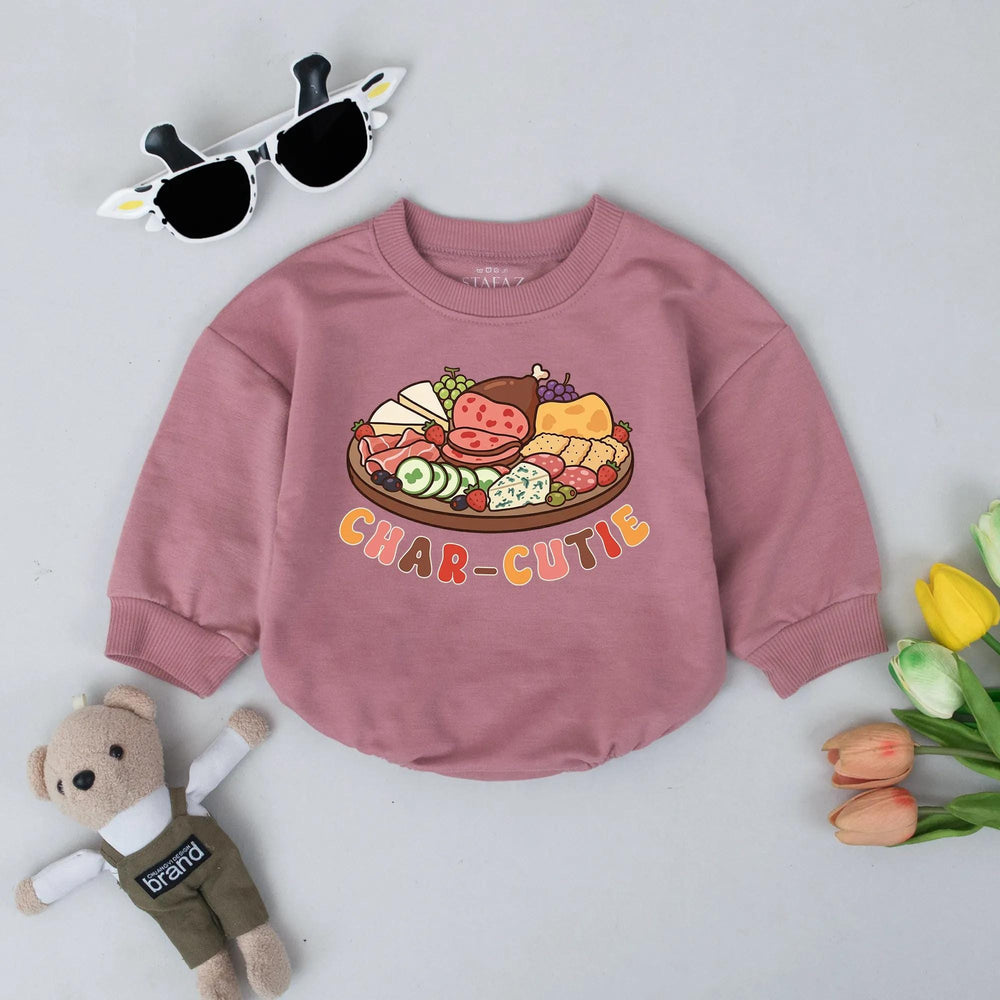 Char-Cutie Bubble Romper Baby Outfit with Retro Charcuterie Board Design Fun Gender Neutral Clothes for Newborns Toddlers Gift