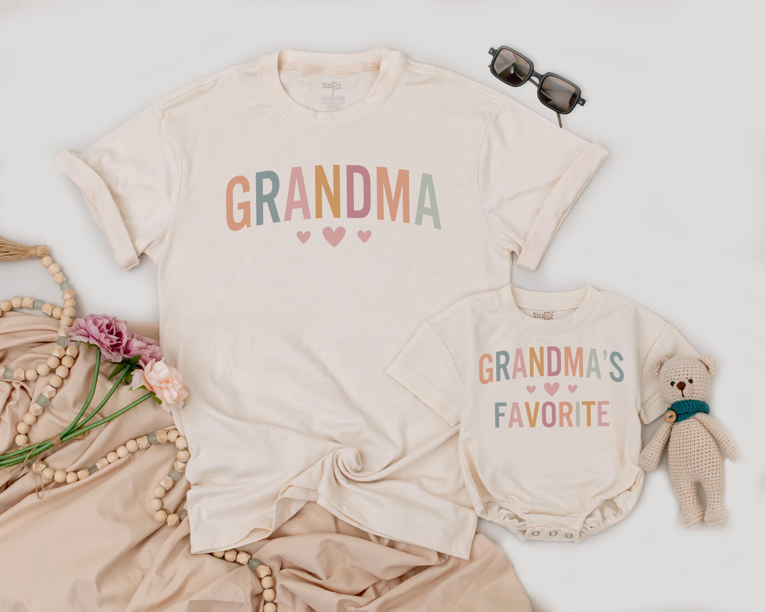 Charming Grandma and Baby Matching Outfits Soft Pastel Shirts Perfect New Grandma Gift Heartfelt Family Design Comfortable Cotton Wear