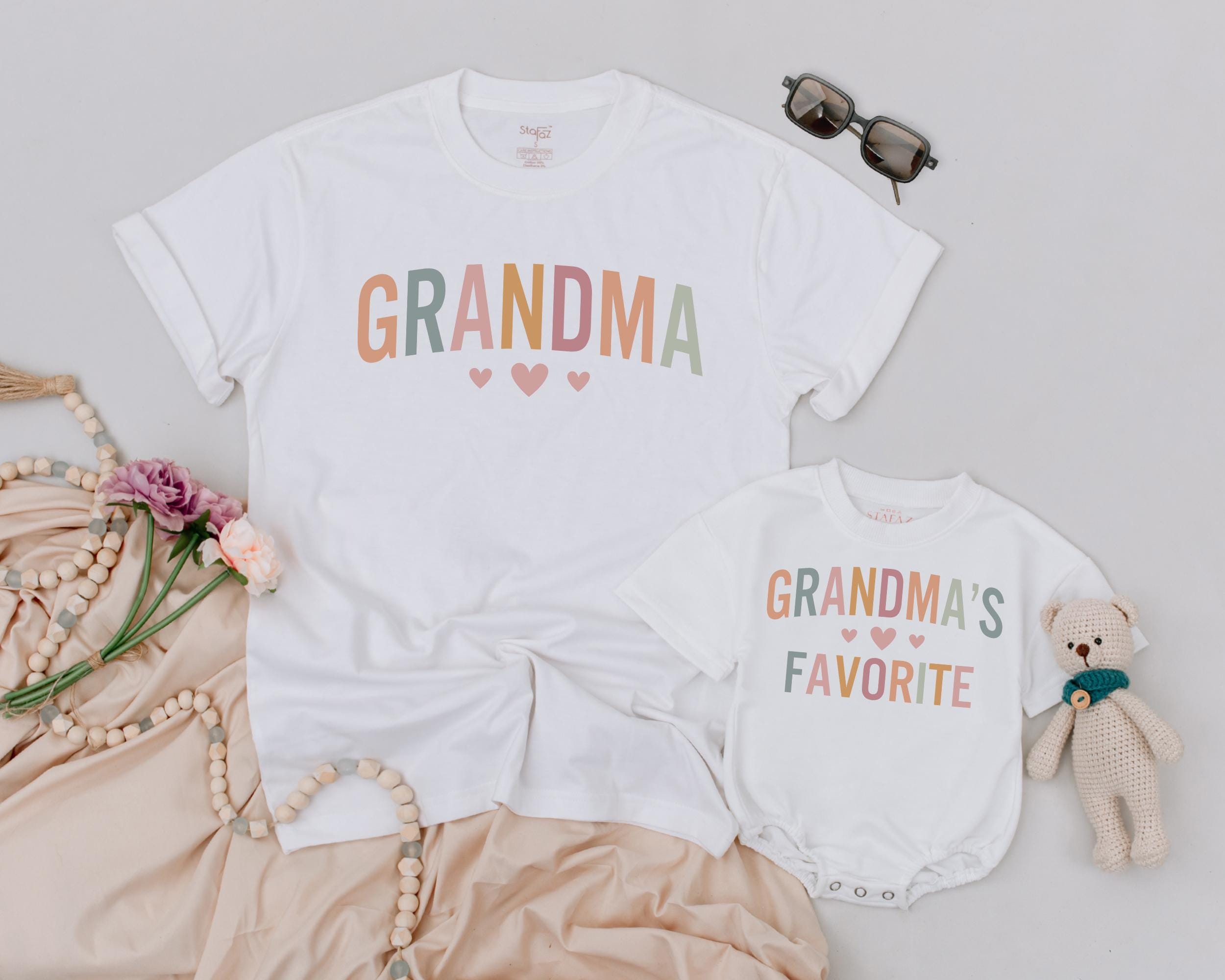 Charming Grandma and Baby Matching Outfits Soft Pastel Shirts Perfect New Grandma Gift Heartfelt Family Design Comfortable Cotton Wear
