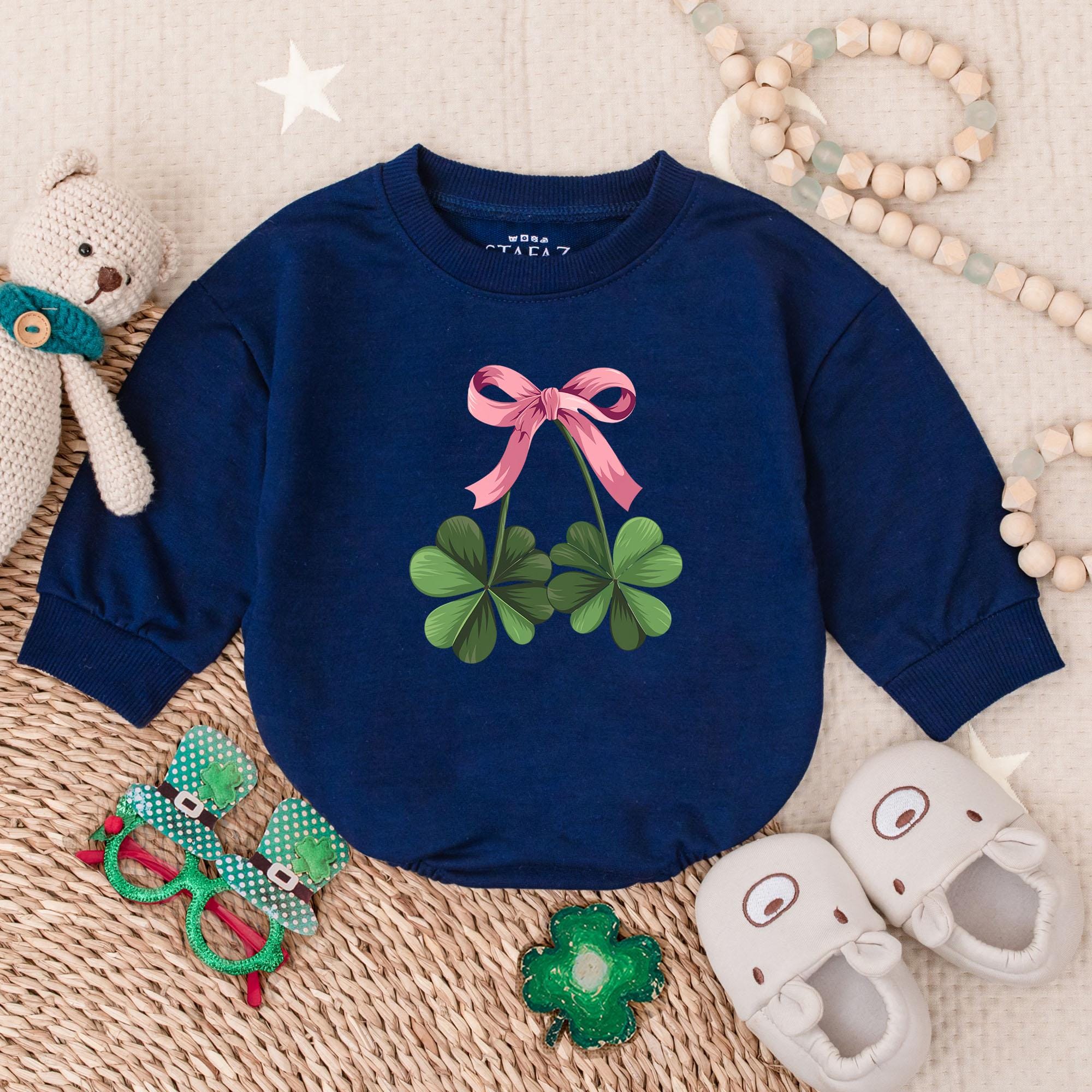 Charming Shamrock Bow Baby Romper St Patrick's Day Outfit Lucky Irish Gift Soft Cotton Playful Pink Green Design Infant Clothes