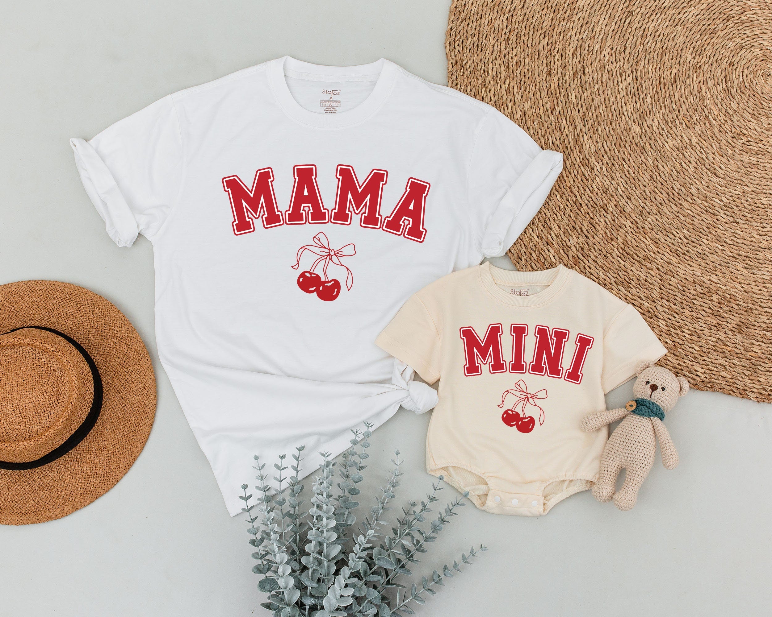 Cherry Mama Mini Matching Outfits Mother Daughter Gift Fun Vibrant Design Soft Cotton Mom and Baby Romper Family Holiday Set