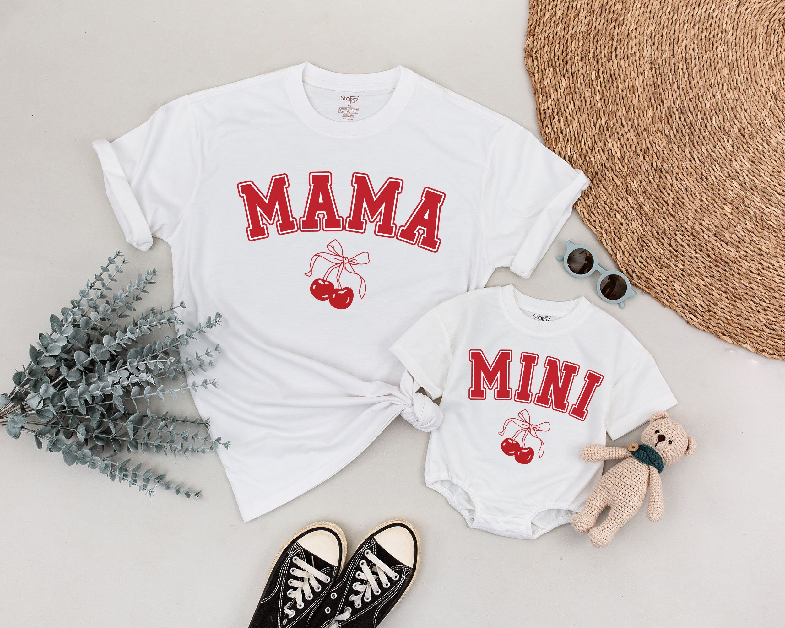Cherry Mama Mini Matching Outfits Mother Daughter Gift Fun Vibrant Design Soft Cotton Mom and Baby Romper Family Holiday Set