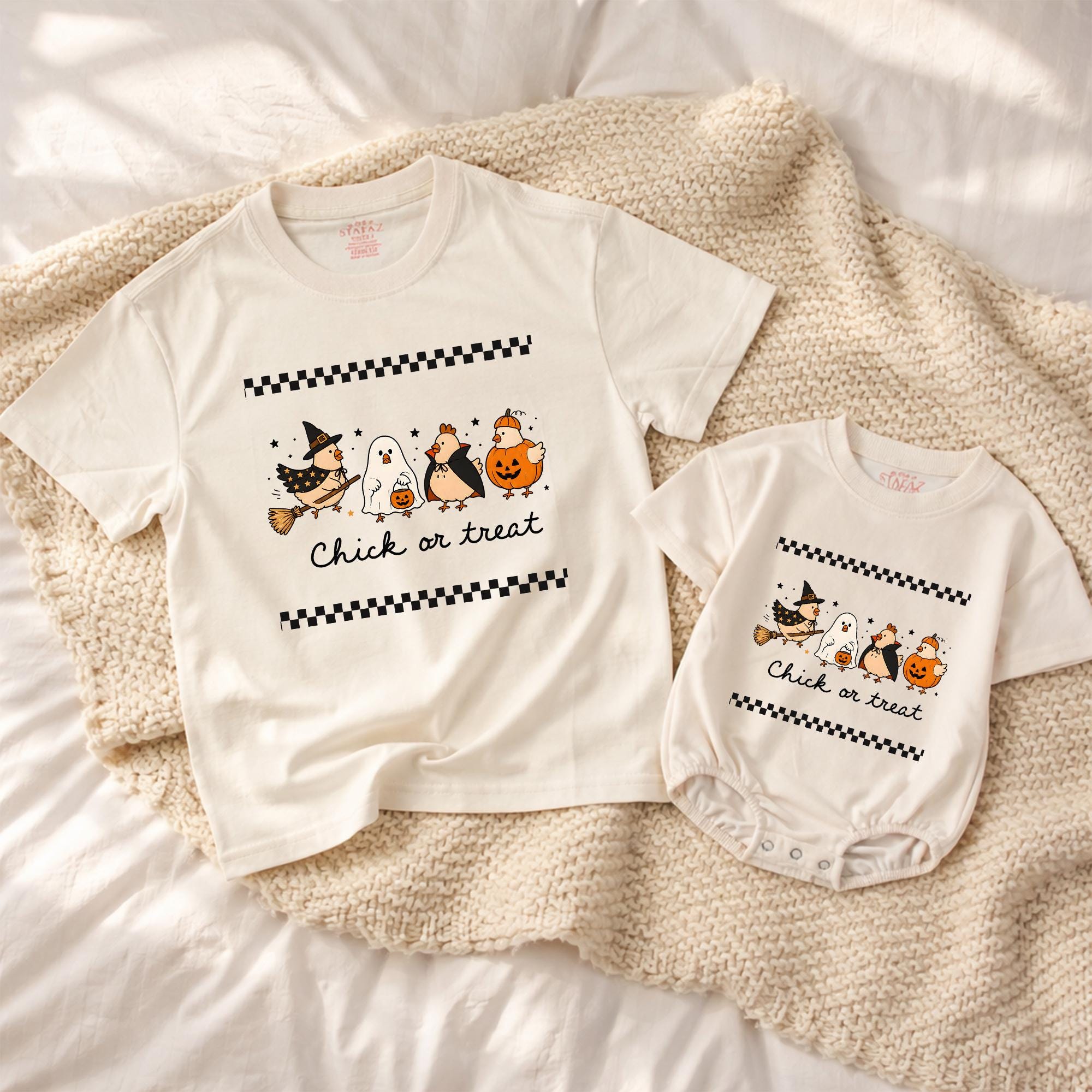 Chick or Treat Halloween Baby Romper and Matching Family Shirts, Cute Ghost and Pumpkin Graphic, Fall Baby Shower Gift Outfit