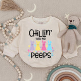 Chillin' With My Peeps Easter Baby Bodysuit with Bunny and Egg Design Funny Holiday Romper Cute Pastel Infant Gift Soft Comfortable Outfit