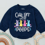 Chillin' With My Peeps Easter Baby Bodysuit with Bunny and Egg Design Funny Holiday Romper Cute Pastel Infant Gift Soft Comfortable Outfit