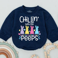 Chillin' With My Peeps Easter Baby Bodysuit with Bunny and Egg Design Funny Holiday Romper Cute Pastel Infant Gift Soft Comfortable Outfit