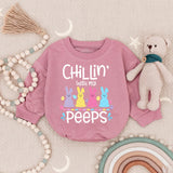 Chillin' With My Peeps Easter Baby Bodysuit with Bunny and Egg Design Funny Holiday Romper Cute Pastel Infant Gift Soft Comfortable Outfit