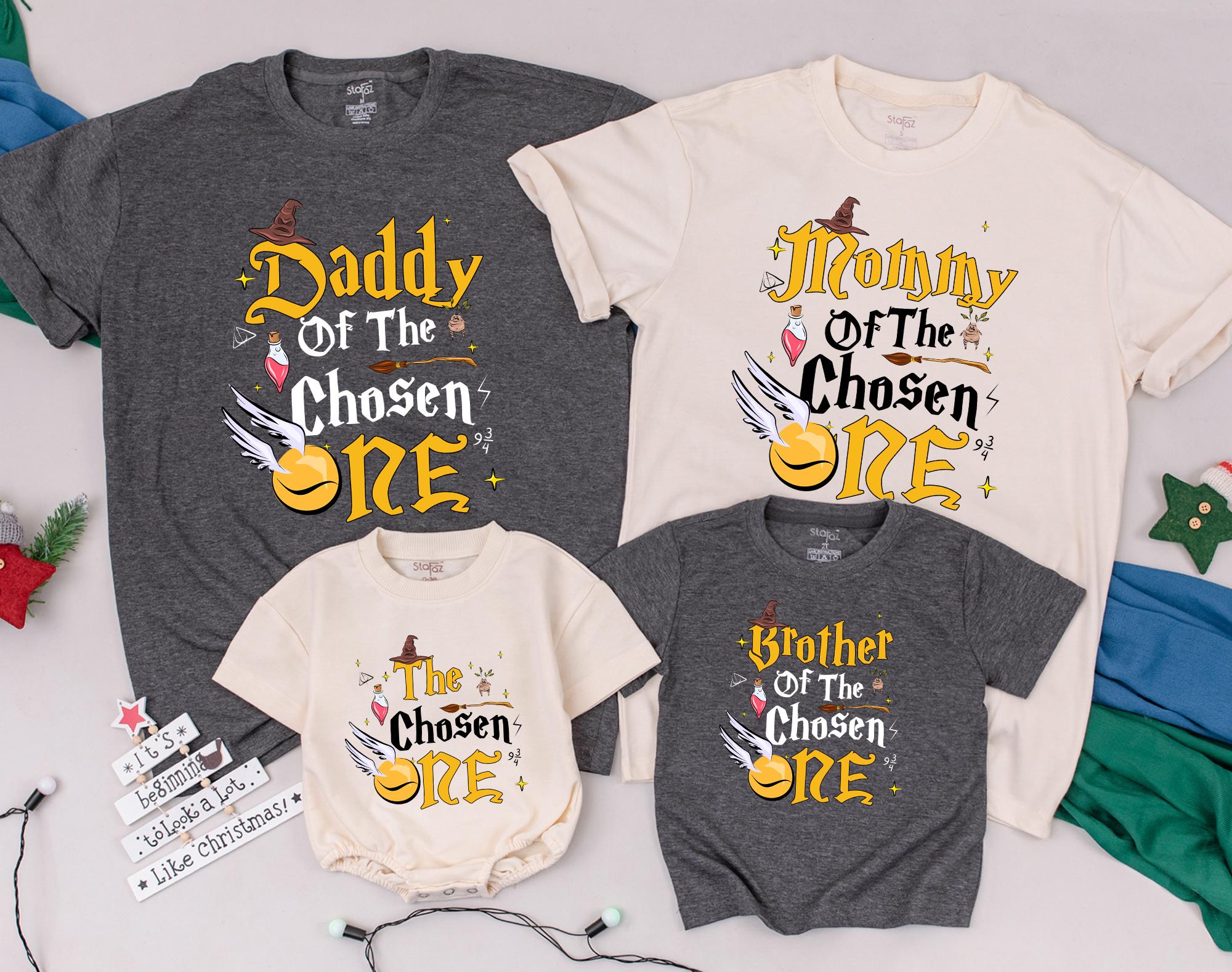 The Chosen One Family T-Shirts Magical Birthday Cotton Outfits Personalized Wizard Theme for Baby Mommy Daddy Sister Brother Fun Gift