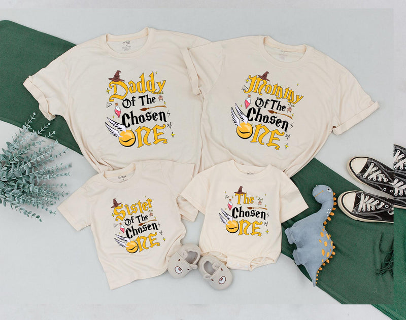 The Chosen One Family T-Shirts Magical Birthday Cotton Outfits Personalized Wizard Theme for Baby Mommy Daddy Sister Brother Fun Gift