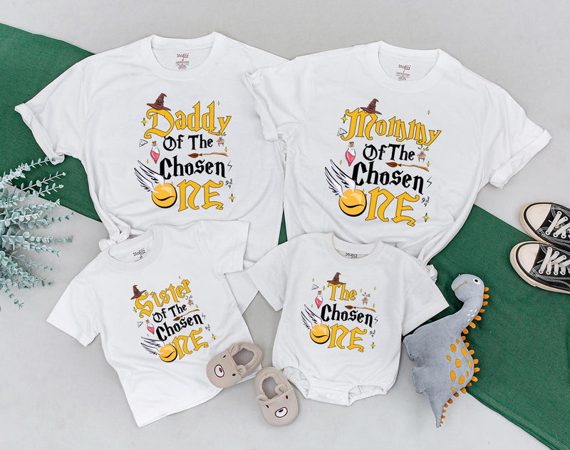 The Chosen One Family T-Shirts Magical Birthday Cotton Outfits Personalized Wizard Theme for Baby Mommy Daddy Sister Brother Fun Gift