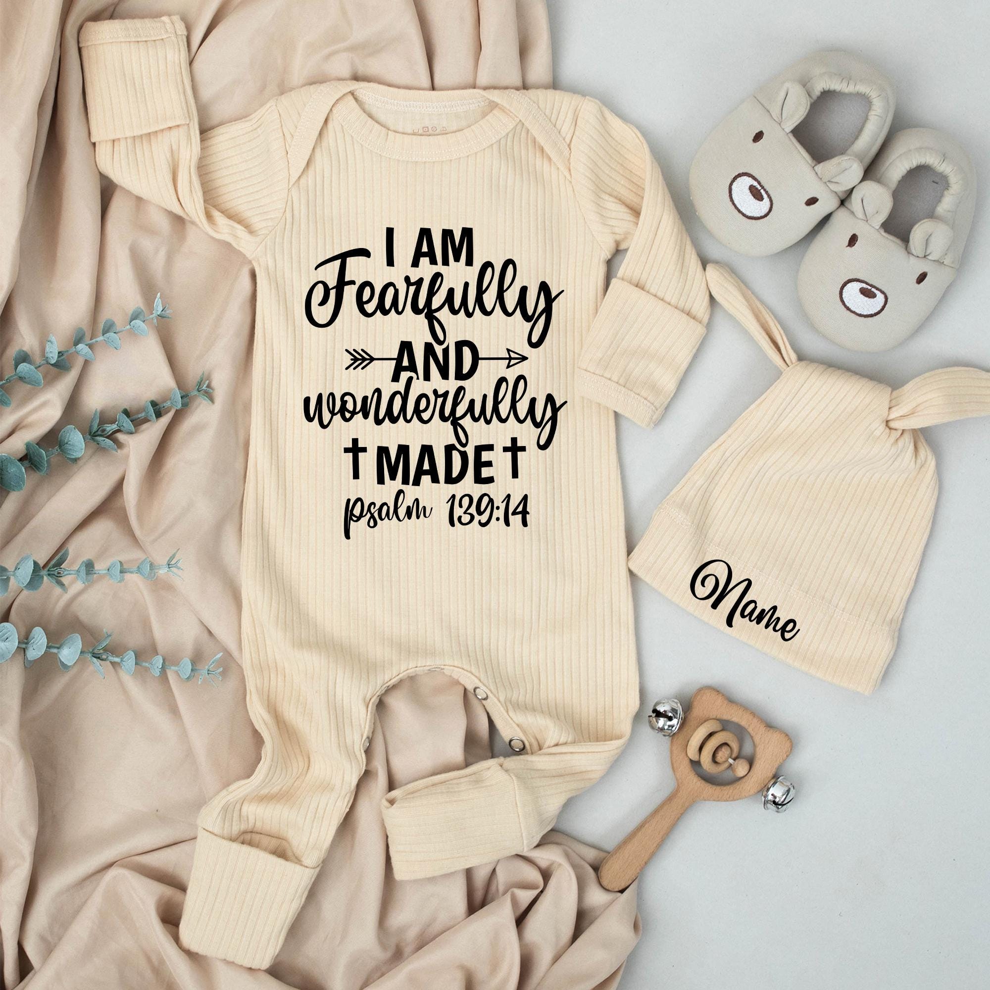 Christian Baby Bodysuit I Am Fearfully and Wonderfully Made Psalm 139:14 Romper Soft Cotton Newborn Clothes Baby Shower Coming Home Gift
