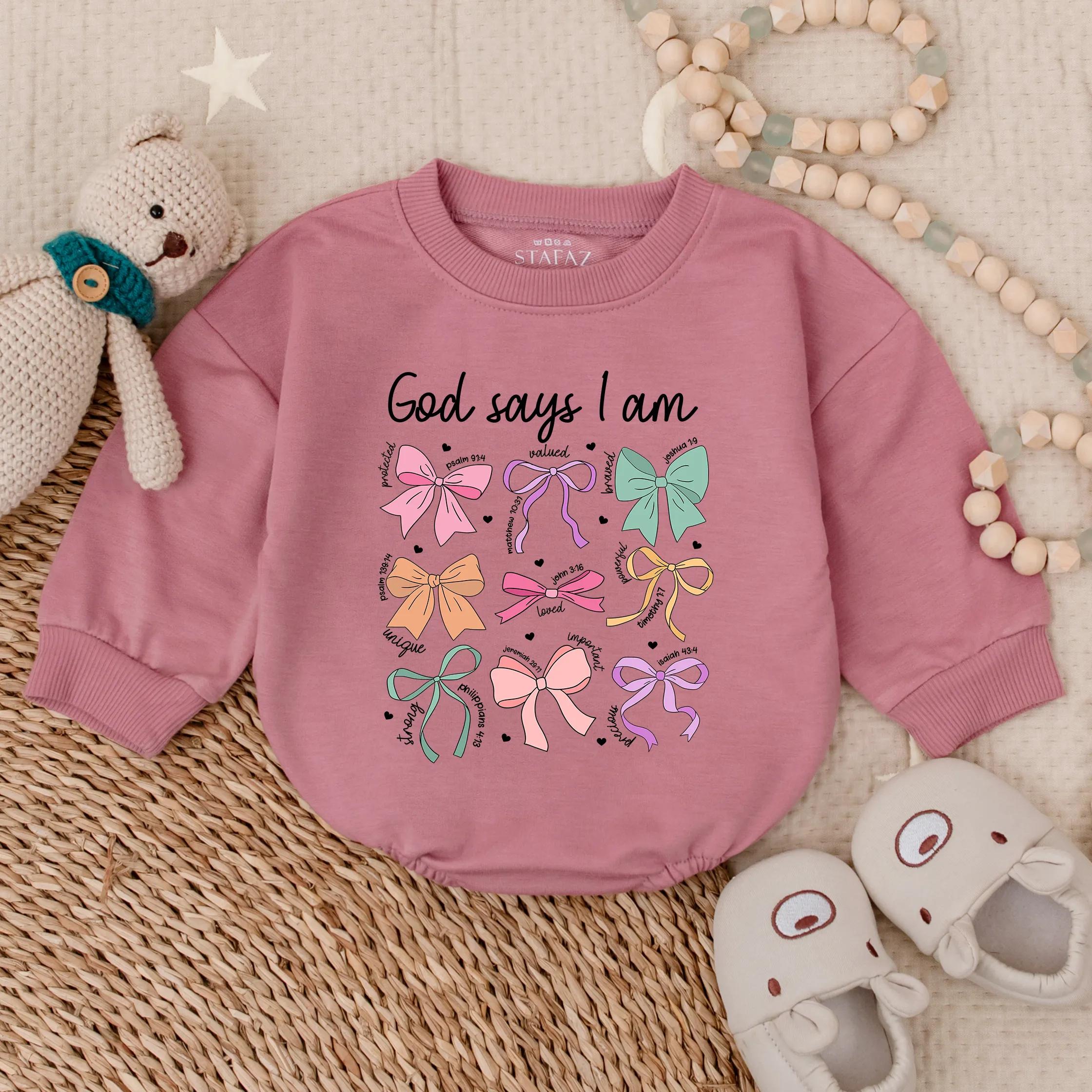 Christian Girls Romper God Says I Am Colorful Bow Design Toddler Bible Verse Outfit Sunday School Apparel Gift Idea Soft Cotton
