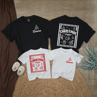 Christmas Crew Matching Family Shirts with Red Holiday Graphics, Custom Name Baby Romper, Festive Holiday Sweatshirts for All