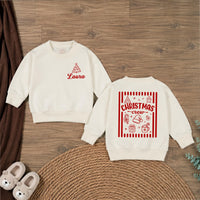 Christmas Crew Matching Family Shirts with Red Holiday Graphics, Custom Name Baby Romper, Festive Holiday Sweatshirts for All
