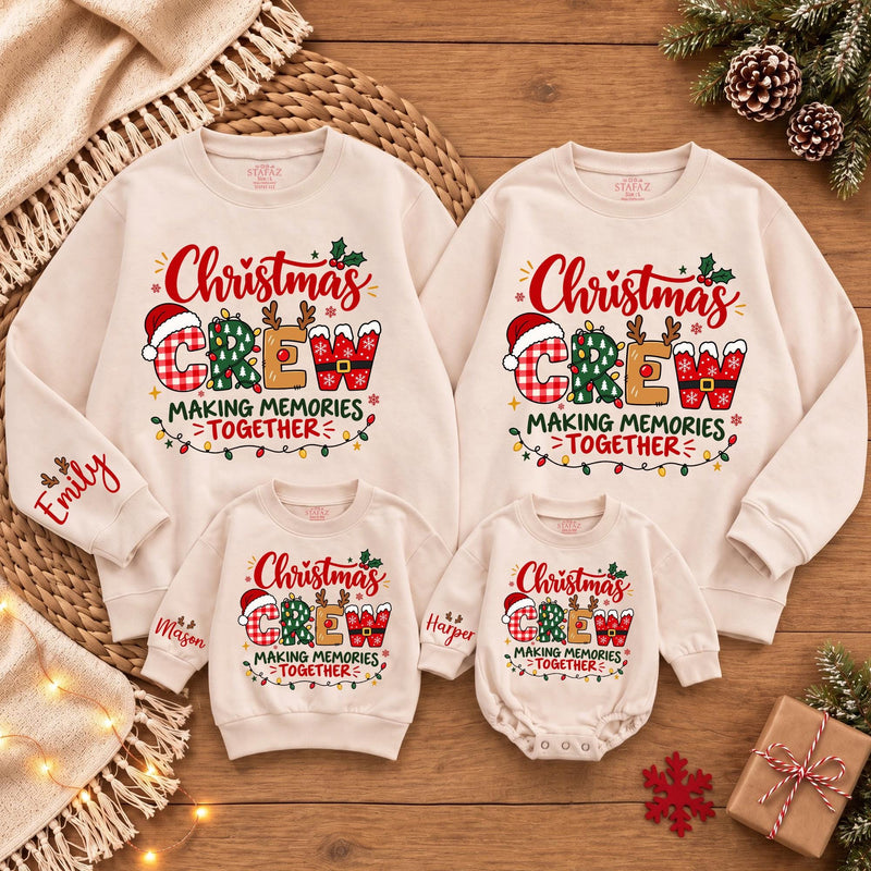 Christmas Crew Matching Family Sweatshirts with Custom Names, Holiday Outfits for Families, Making Memories Together Shirts