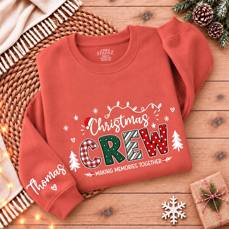 Christmas Crew Sweatshirt with Festive Lights and Custom Name, Matching Family Holiday Crewneck for Christmas Gatherings