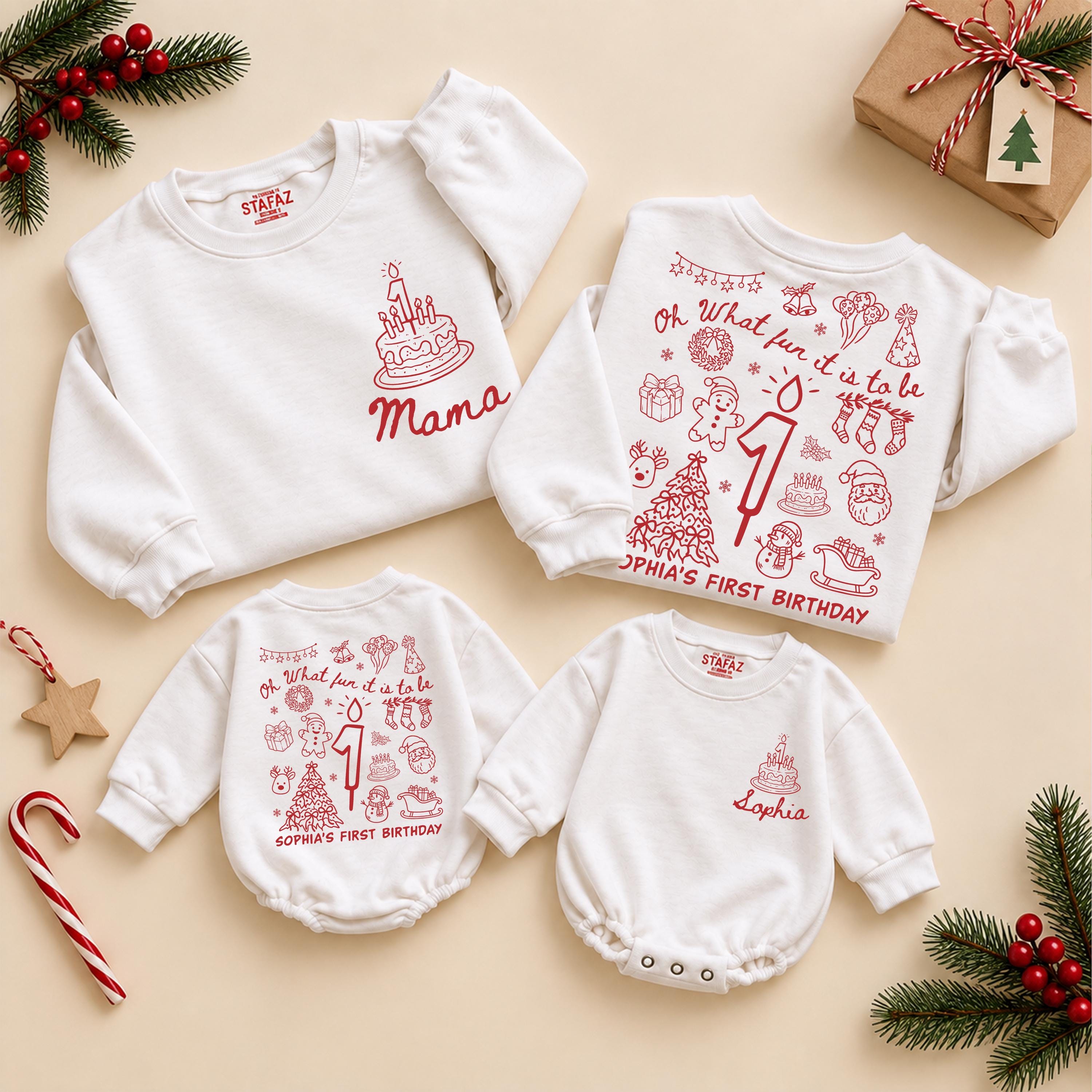 Christmas Doodle First Birthday Outfit, 1st Birthday Christmas Shirt, Personalized Matching Family Holiday Outfit