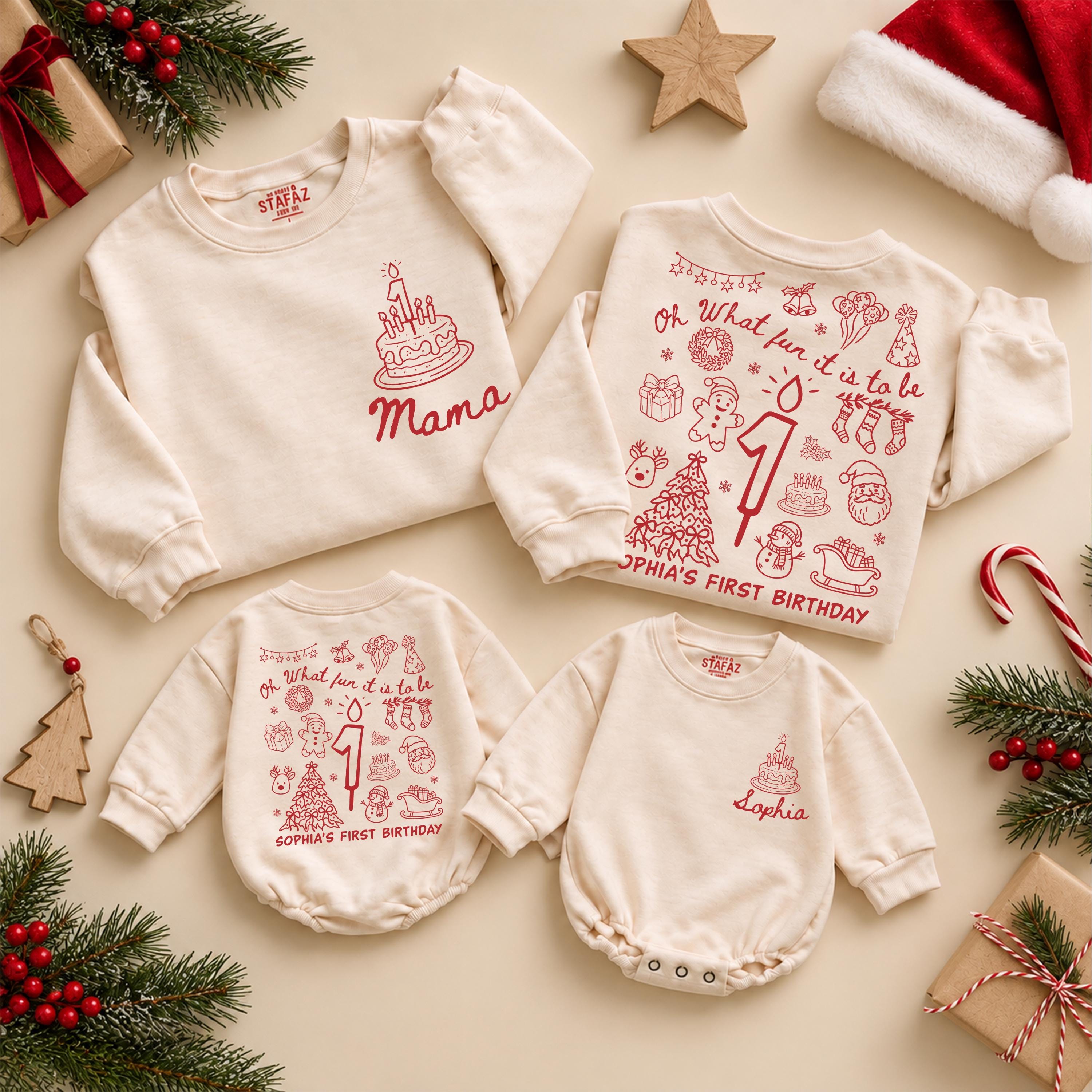 Christmas Doodle First Birthday Outfit, 1st Birthday Christmas Shirt, Personalized Matching Family Holiday Outfit