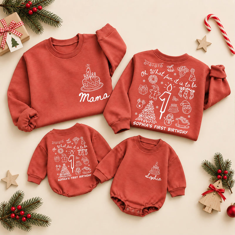 Christmas Doodle First Birthday Outfit, 1st Birthday Christmas Shirt, Personalized Matching Family Holiday Outfit
