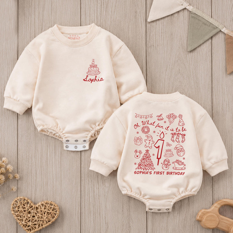 Christmas Doodle First Birthday Outfit, 1st Birthday Christmas Shirt, Personalized Matching Family Holiday Outfit