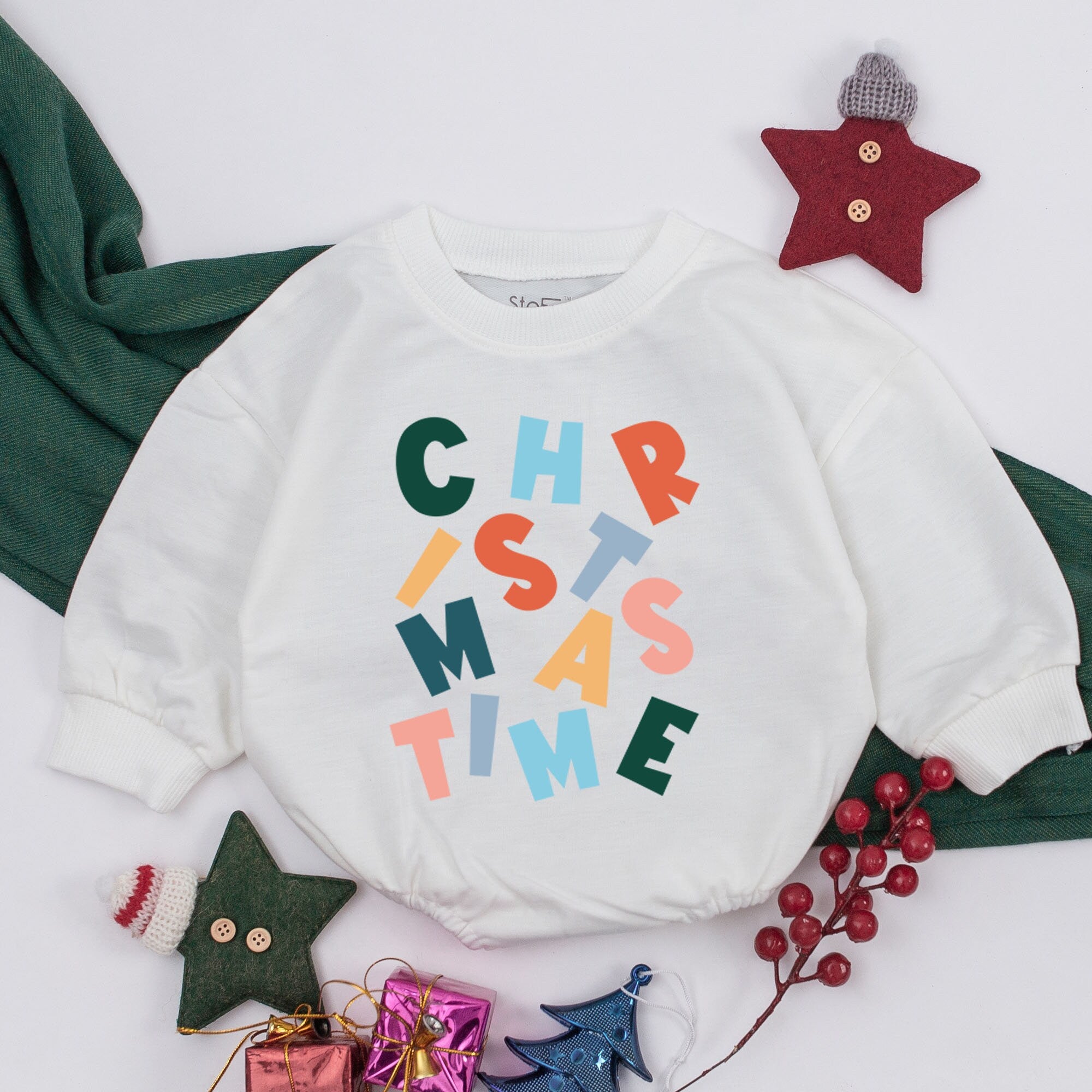 Christmas Time Baby Romper Colorful Holiday Infant Outfit Soft Cotton Newborn Shower Gift Personalized Name Festive Design