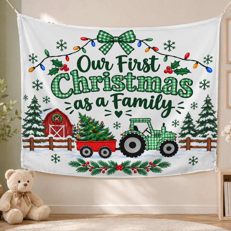 Christmas Tractor Family Sweatshirts with Custom Names, Matching Holiday Pajamas, Festive Tree Design, Free 40x30 Banner Included