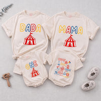 Circus Theme Matching Family Shirts & Baby Romper, Custom 'Come One Come All' Birthday Outfit for Mom, Dad, Toddler, Soft Cotton