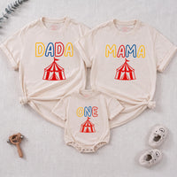 Circus Theme Matching Family Shirts & Baby Romper, Custom 'Come One Come All' Birthday Outfit for Mom, Dad, Toddler, Soft Cotton