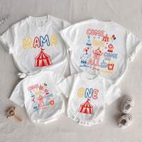 Circus Theme Matching Family Shirts & Baby Romper, Custom 'Come One Come All' Birthday Outfit for Mom, Dad, Toddler, Soft Cotton