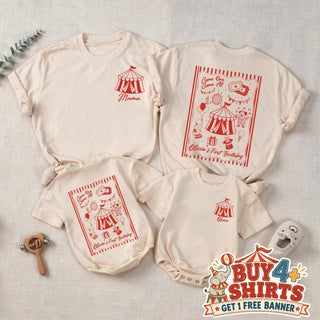 Come One Come All Circus Birthday Family Shirts with Custom Name, Matching First Birthday Outfits, Personalized Party Set