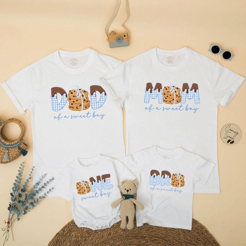 Cookie Birthday Matching Family Shirts for Sweet Boy 1st Party, Daddy Mommy Kid Outfit, Cute Gingham Chocolate Chip Design Tee