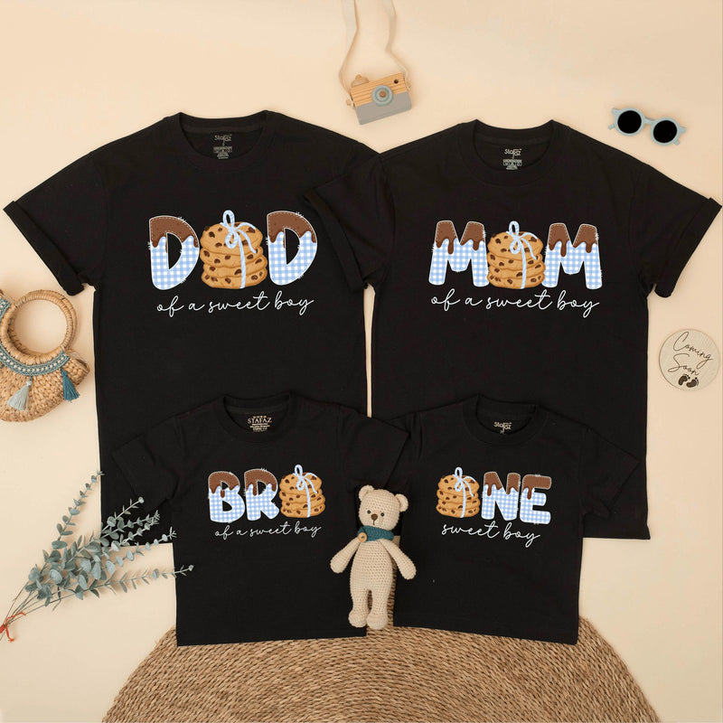 Cookie Birthday Matching Family Shirts for Sweet Boy 1st Party, Daddy Mommy Kid Outfit, Cute Gingham Chocolate Chip Design Tee