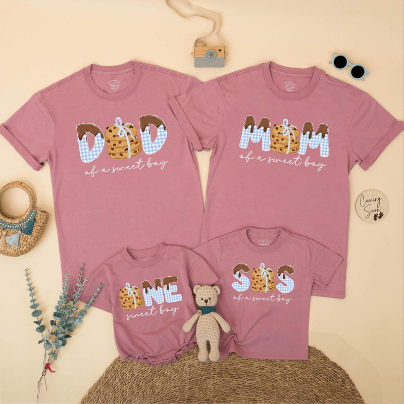 Cookie Birthday Matching Family Shirts for Sweet Boy 1st Party, Daddy Mommy Kid Outfit, Cute Gingham Chocolate Chip Design Tee