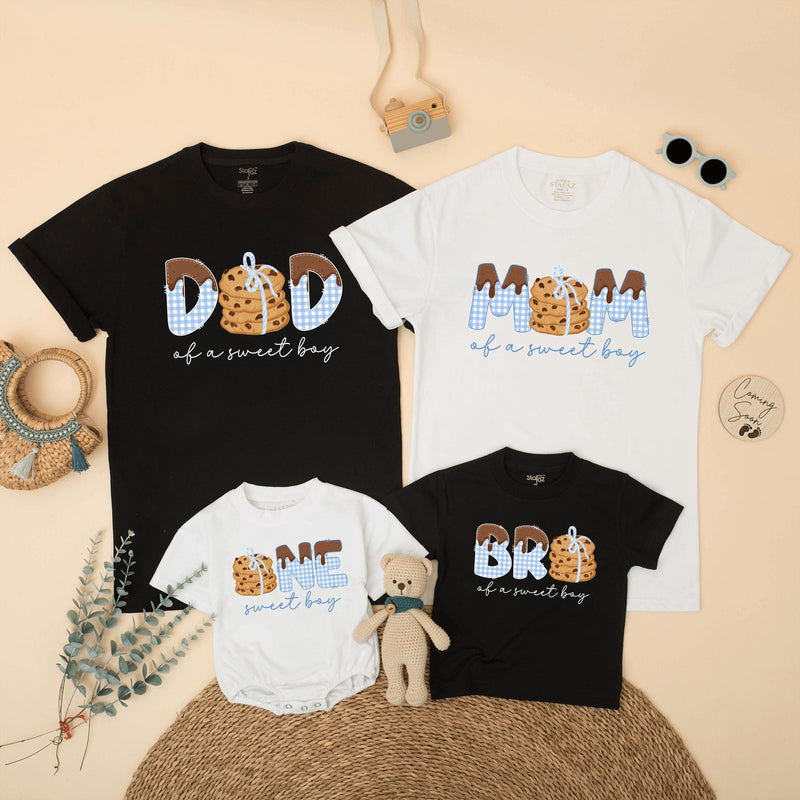 Cookie Birthday Matching Family Shirts for Sweet Boy 1st Party, Daddy Mommy Kid Outfit, Cute Gingham Chocolate Chip Design Tee