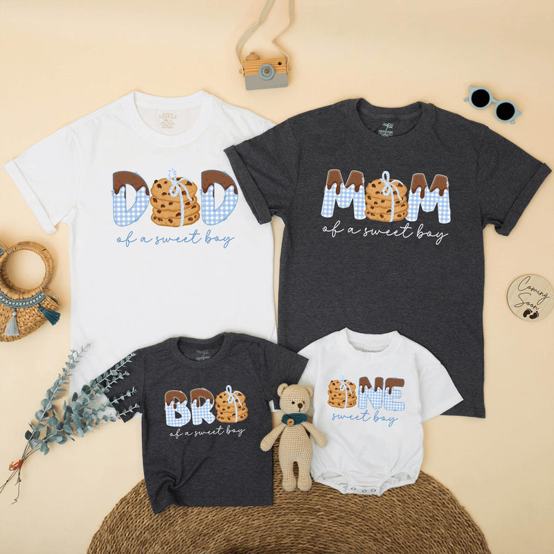 Cookie Birthday Matching Family Shirts for Sweet Boy 1st Party, Daddy Mommy Kid Outfit, Cute Gingham Chocolate Chip Design Tee