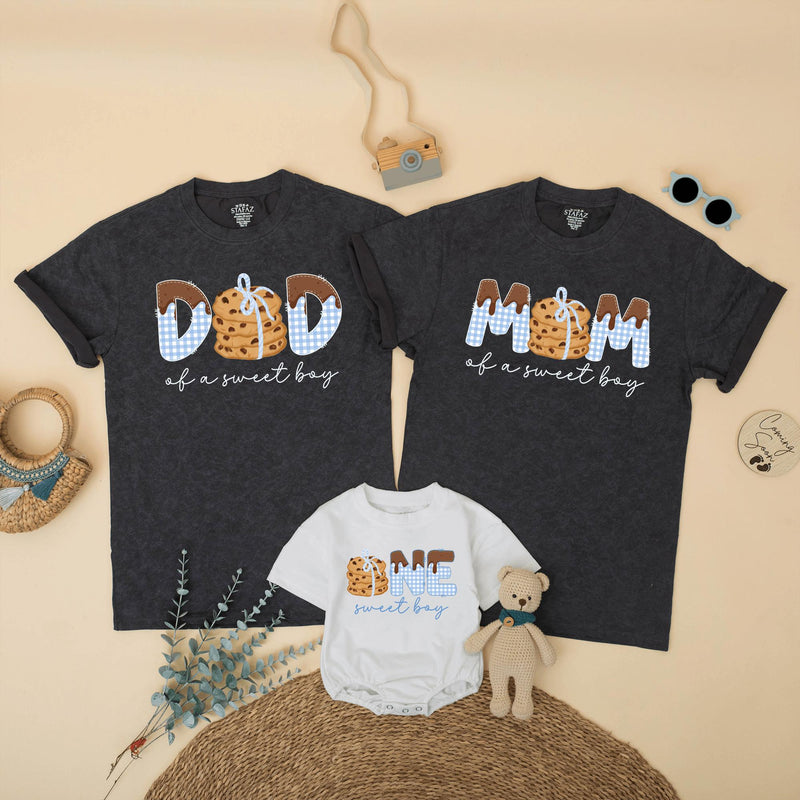 Cookie Birthday Matching Family Shirts for Sweet Boy 1st Party, Daddy Mommy Kid Outfit, Cute Gingham Chocolate Chip Design Tee
