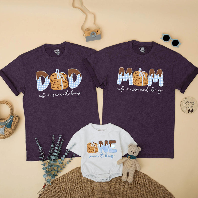 Cookie Birthday Matching Family Shirts for Sweet Boy 1st Party, Daddy Mommy Kid Outfit, Cute Gingham Chocolate Chip Design Tee