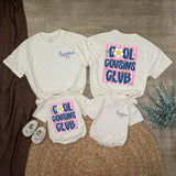 Cool Cousins Club Matching Family Shirts with Custom Name, Retro Daisy Design, Family Vacation T-Shirts and Baby Rompers