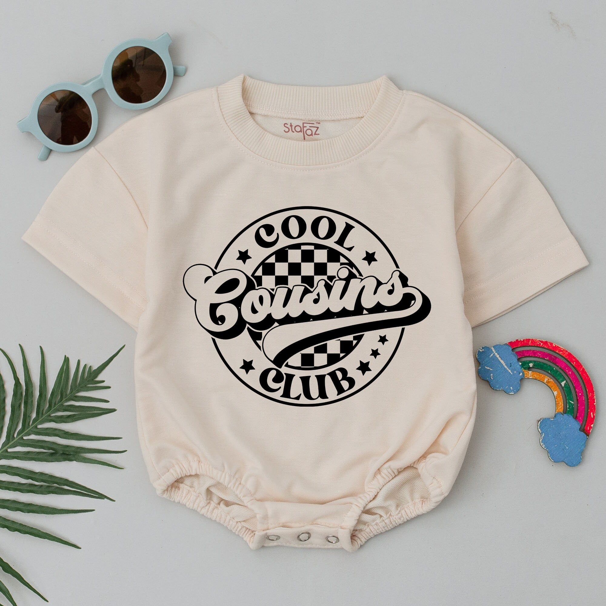 Cool Cousins Club Retro Romper for Baby Stylish Infant Outfit Gender Neutral Newborn Cotton Soft Birthday Gift Checkered Design