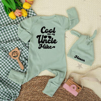 Cool Like My Uncle Mike Baby Bodysuit with Personalized Hat, Soft Cotton Newborn Outfit for Boys, Custom Baby Shower Gift or Milestone Photos