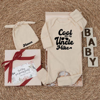 Cool Like My Uncle Mike Baby Bodysuit with Personalized Hat, Soft Cotton Newborn Outfit for Boys, Custom Baby Shower Gift or Milestone Photos
