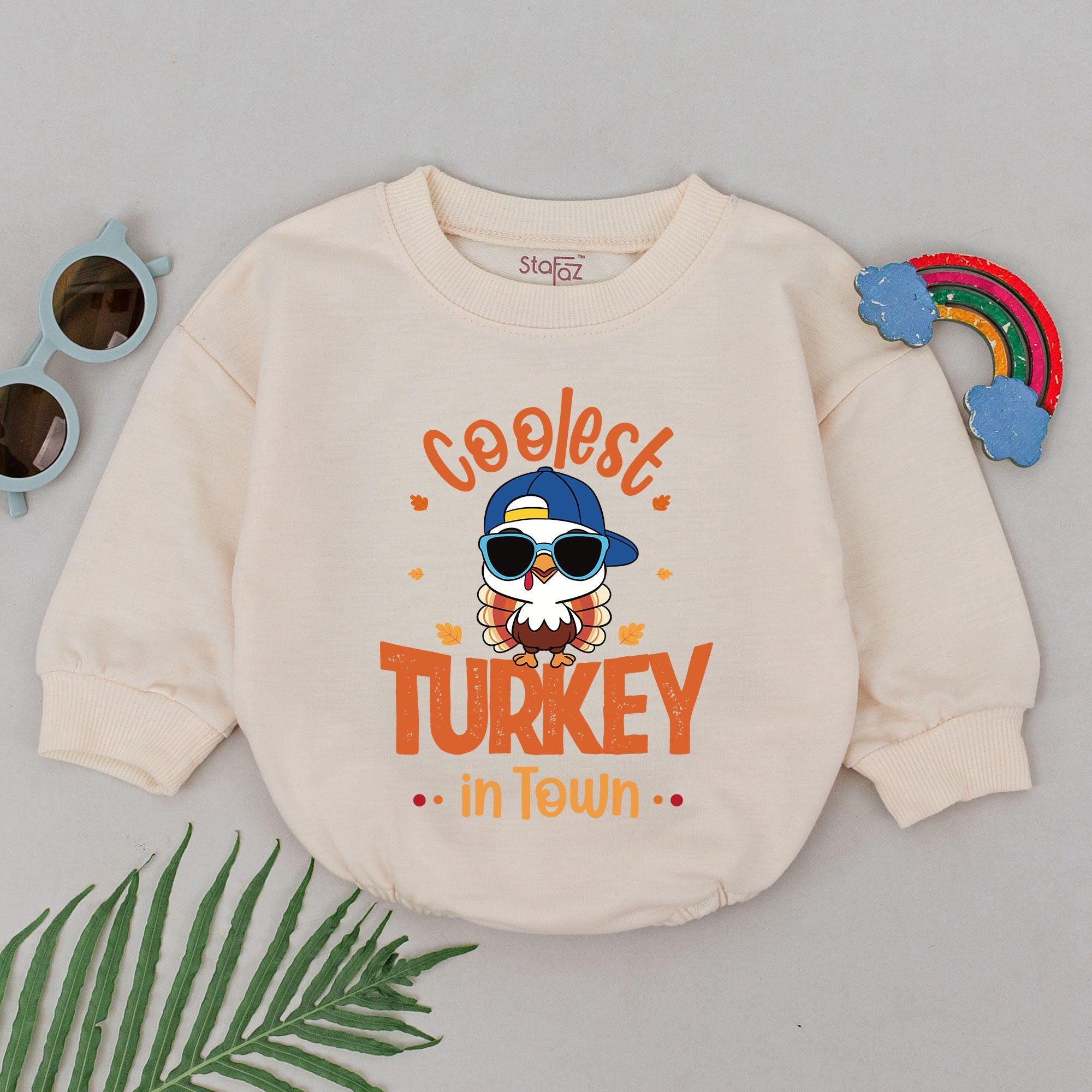 Coolest Turkey in Town Baby Romper Fun Thanksgiving Outfit Toddler Boy Gift Soft Cotton Vibrant Colors Turkey Day Holiday Wear