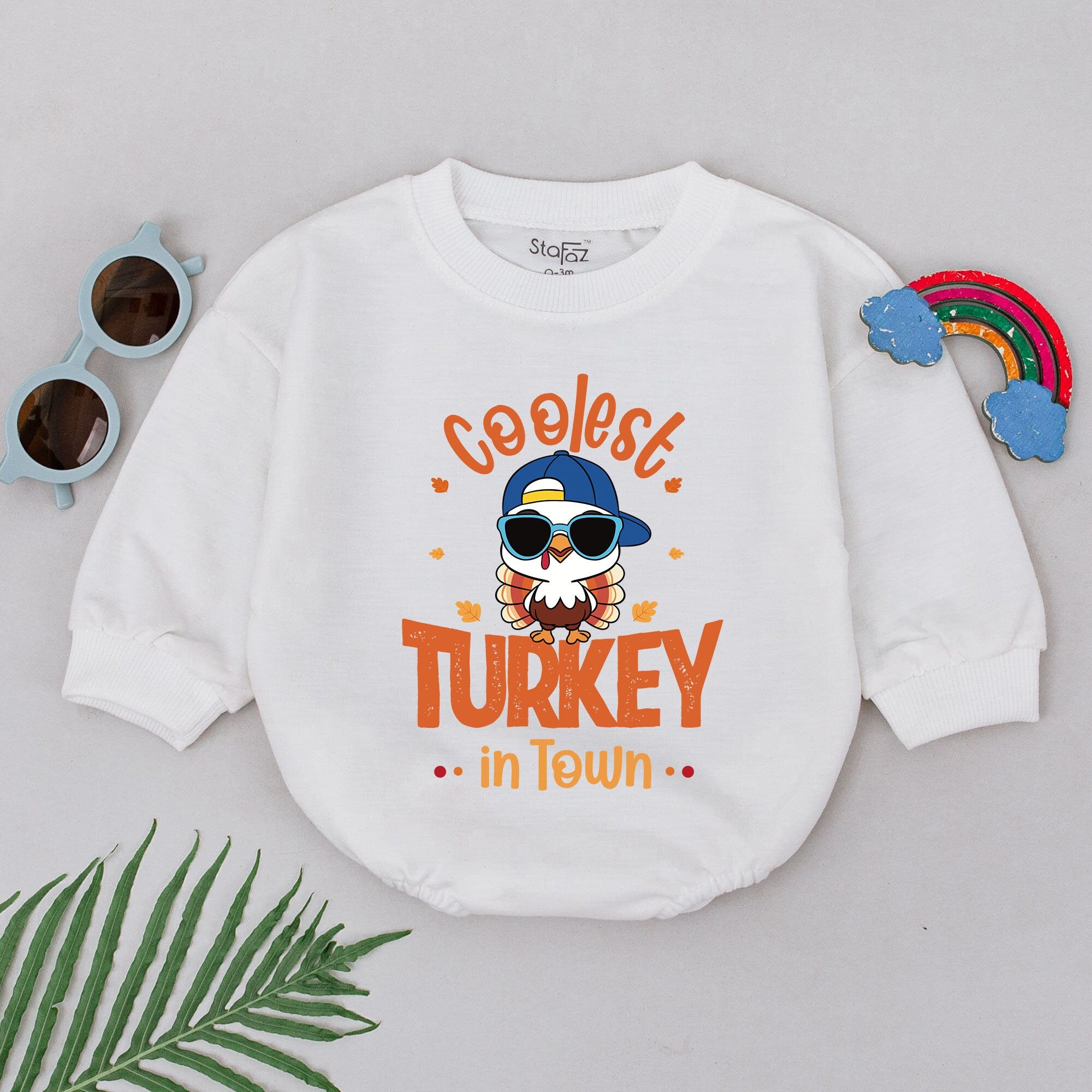 Coolest Turkey in Town Baby Romper Fun Thanksgiving Outfit Toddler Boy Gift Soft Cotton Vibrant Colors Turkey Day Holiday Wear