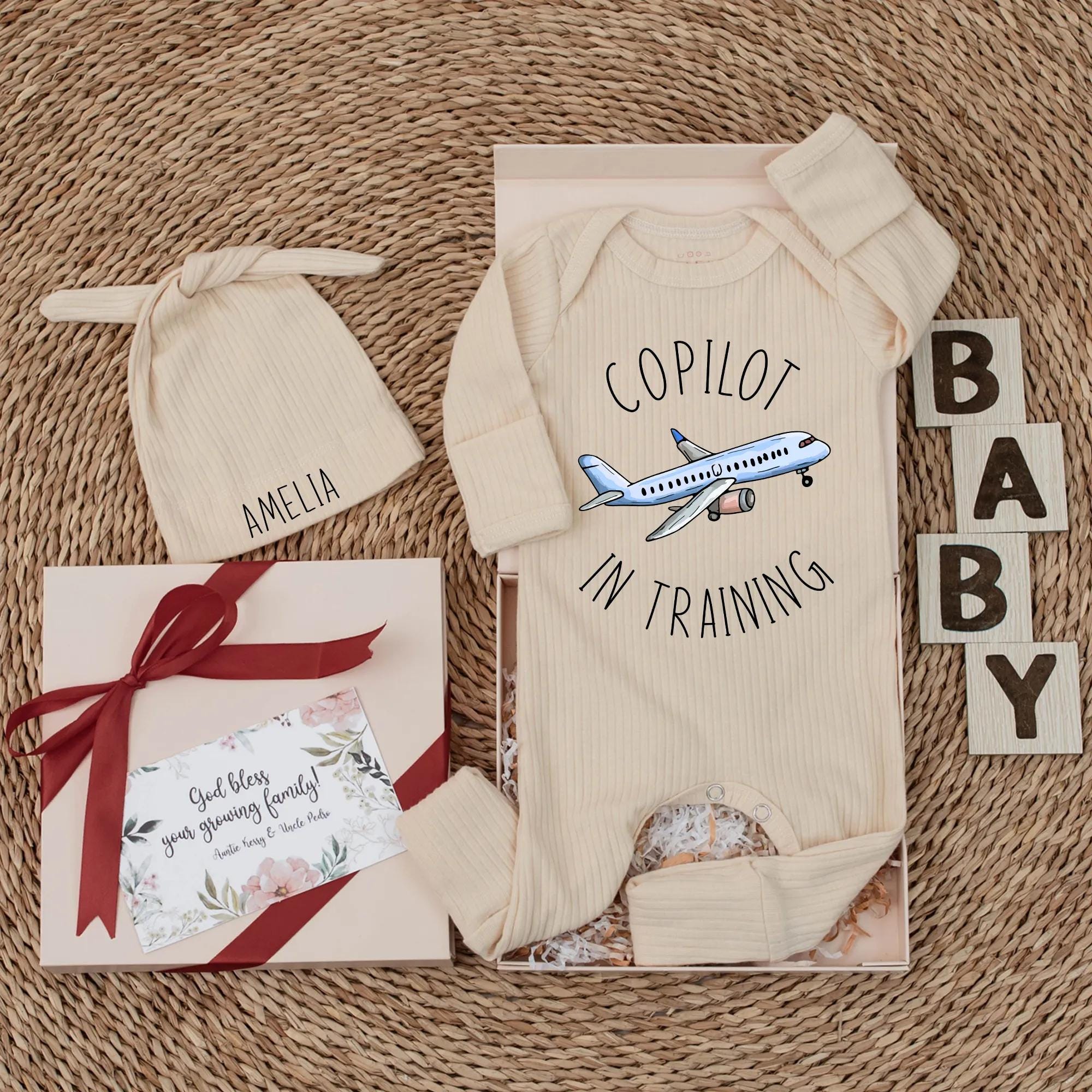 Copilot In Training Baby Bodysuit Airplane Design Custom Newborn Romper Pilot Theme Infant Outfit Gift Soft Cotton Blue White