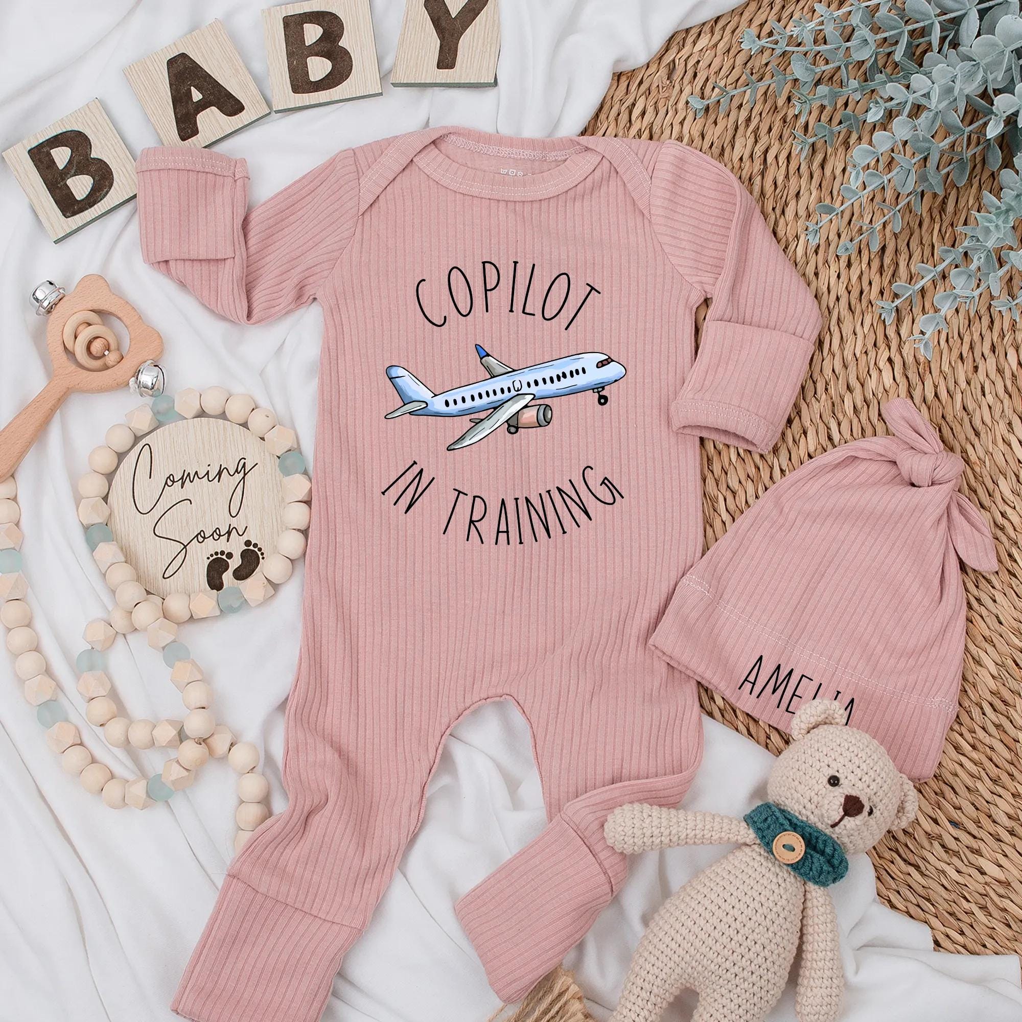 Copilot In Training Baby Bodysuit Airplane Design Custom Newborn Romper Pilot Theme Infant Outfit Gift Soft Cotton Blue White