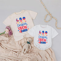 Cousin Crew Baby and Toddler Shirts with Custom Name Patriotic Ice Cream Design Family Reunion Gift 4th of July Americana Outfits